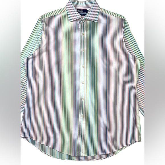 RARE Polo Ralph Lauren Rainbow / Multi Colored Striped Dress Shirt EUC sz LARGE - Picture 3 of 8